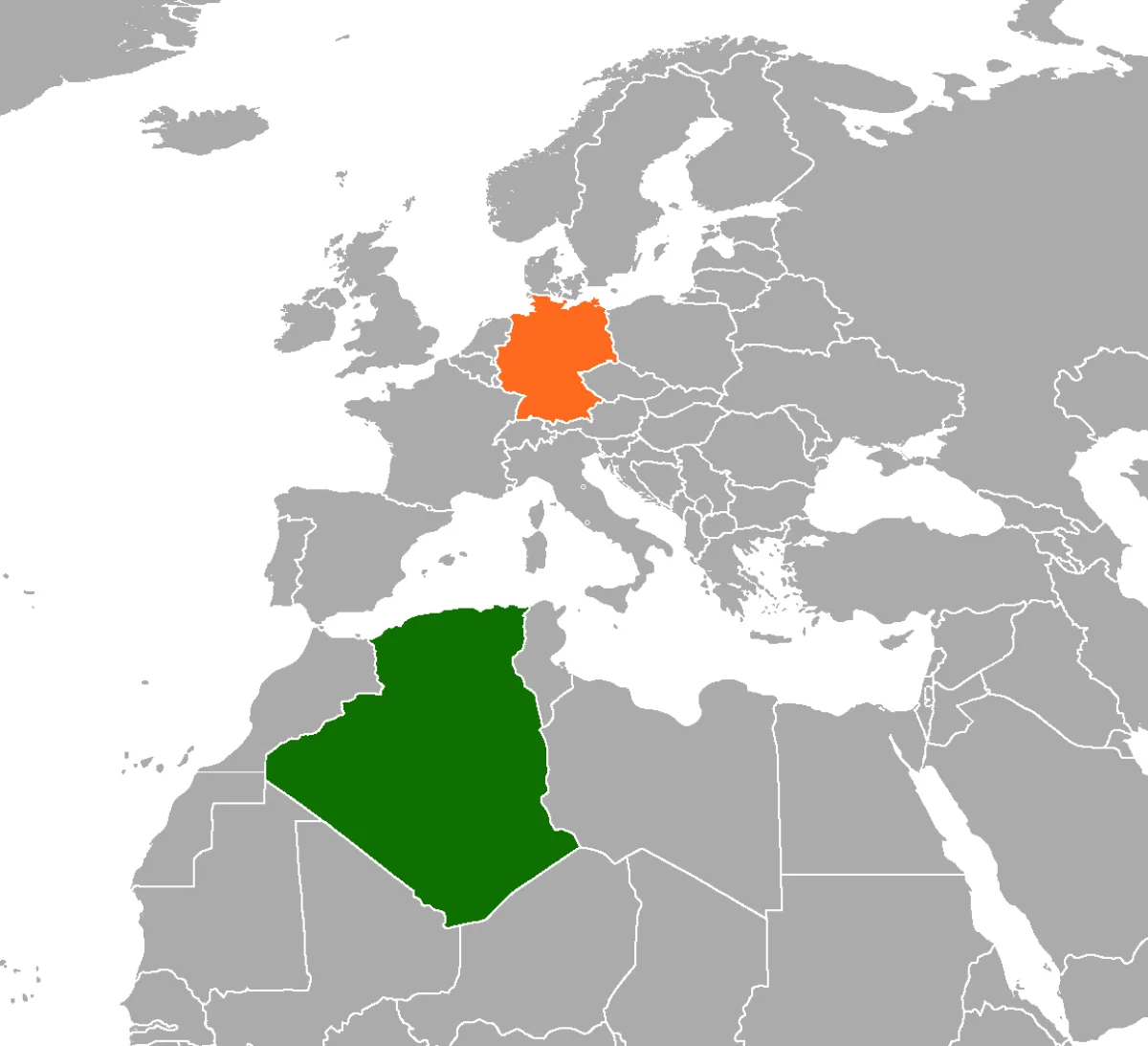 Carte localisant l’Allemagne et l’Algérie