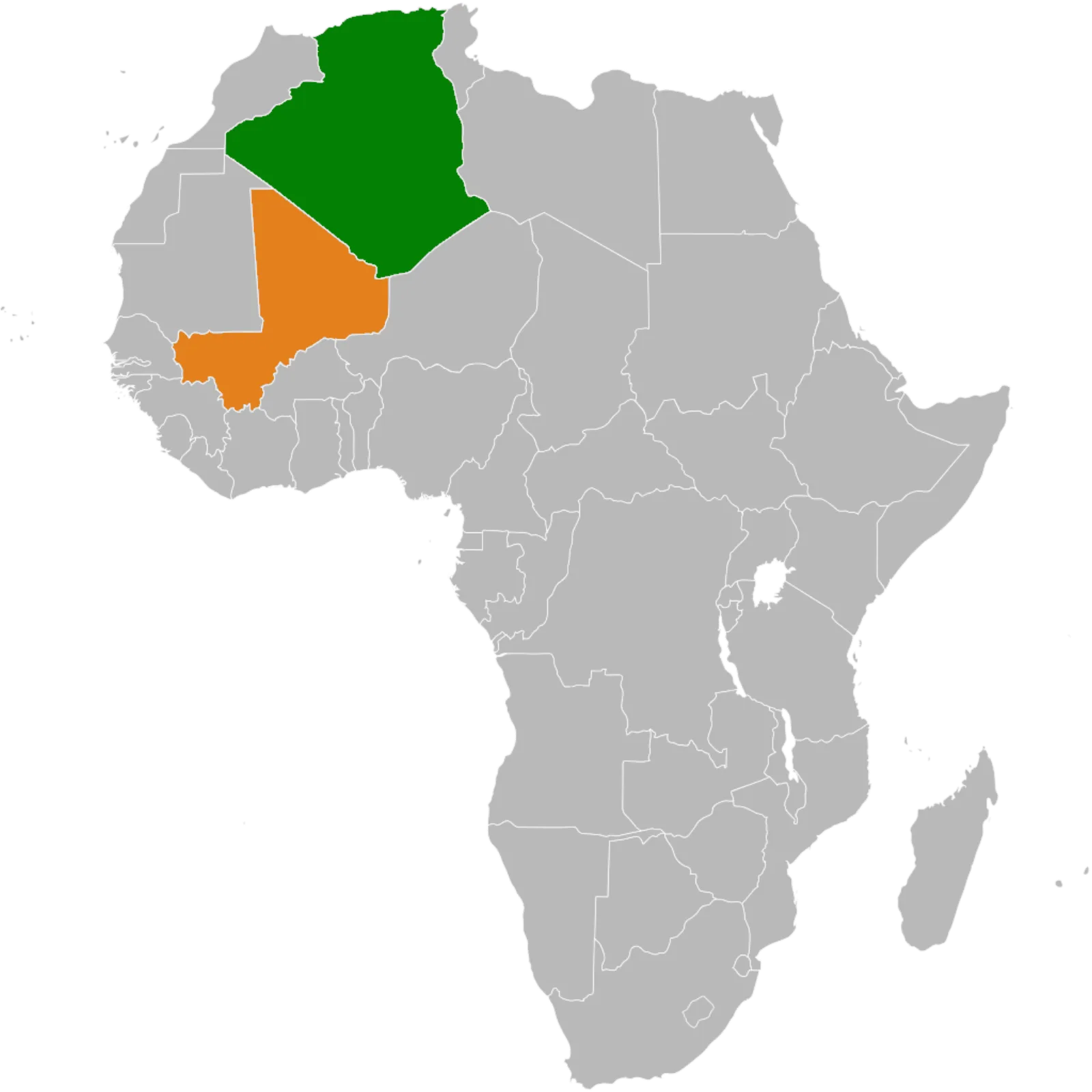 Carte localisant l’Algérie et le Mali