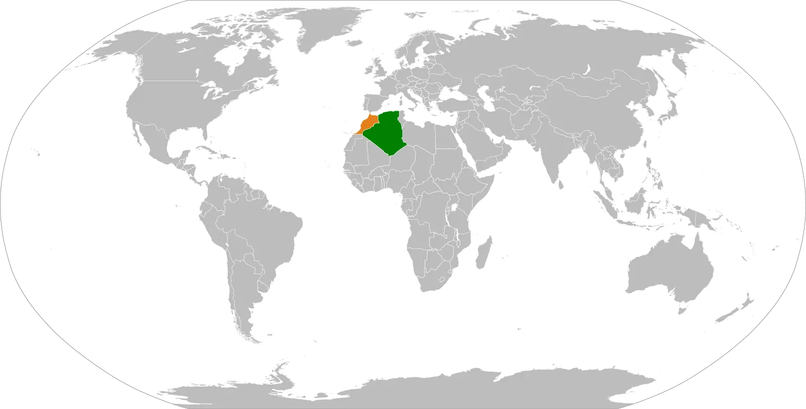 Carte localisant l’Algérie et le Maroc