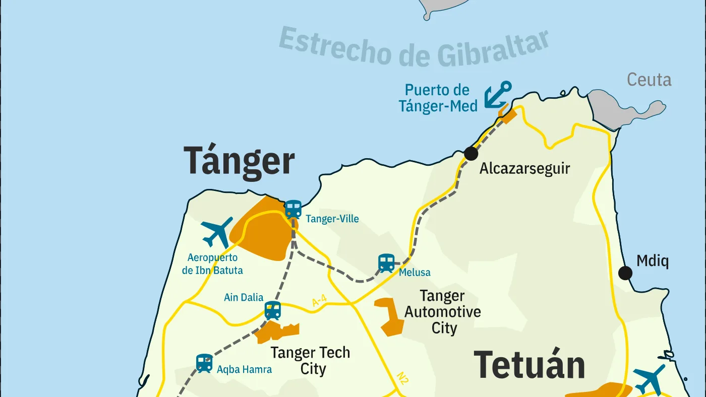 Map of Tangier industrial zones and transport infrastructure