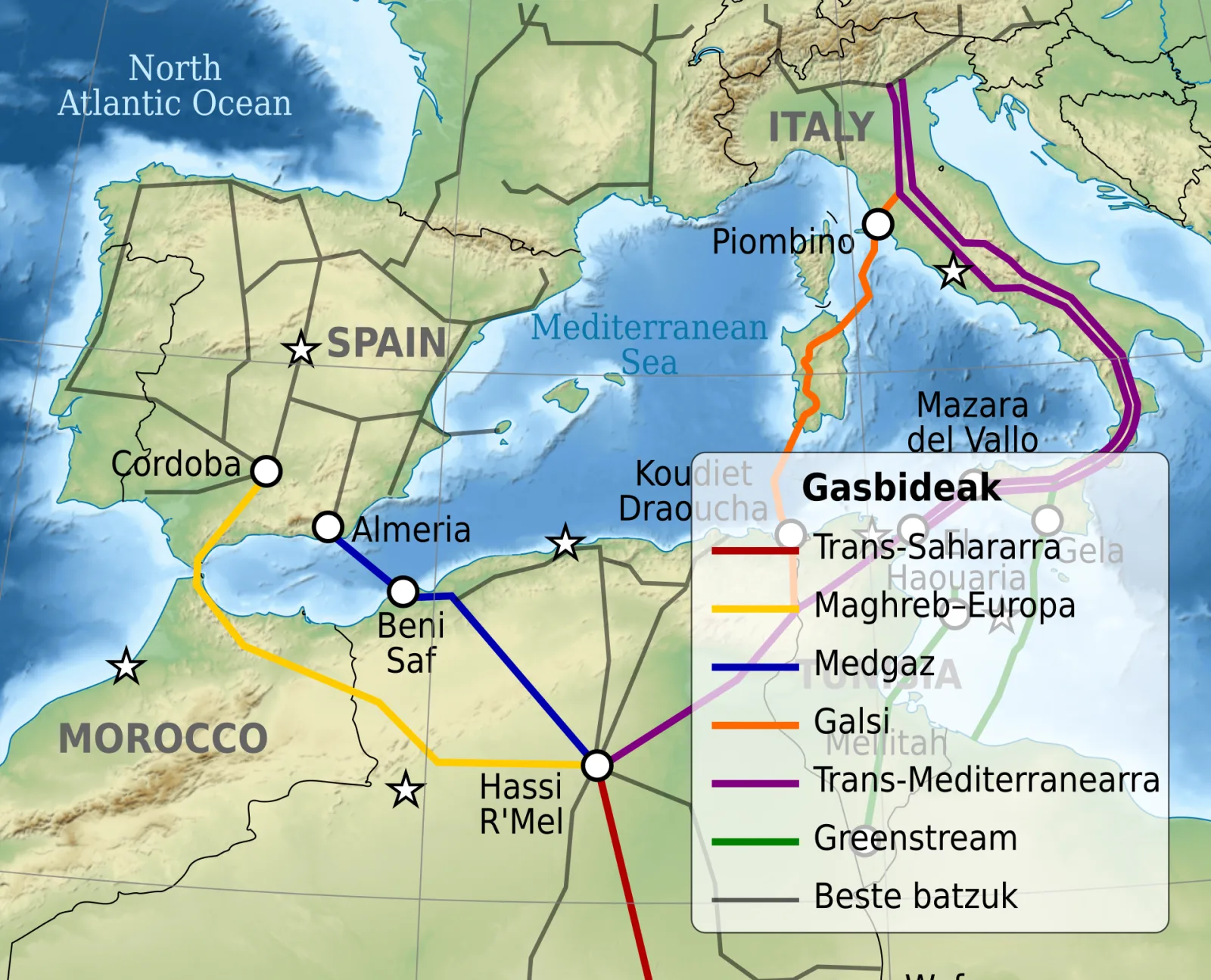 Carte des gazoducs méditerranéens