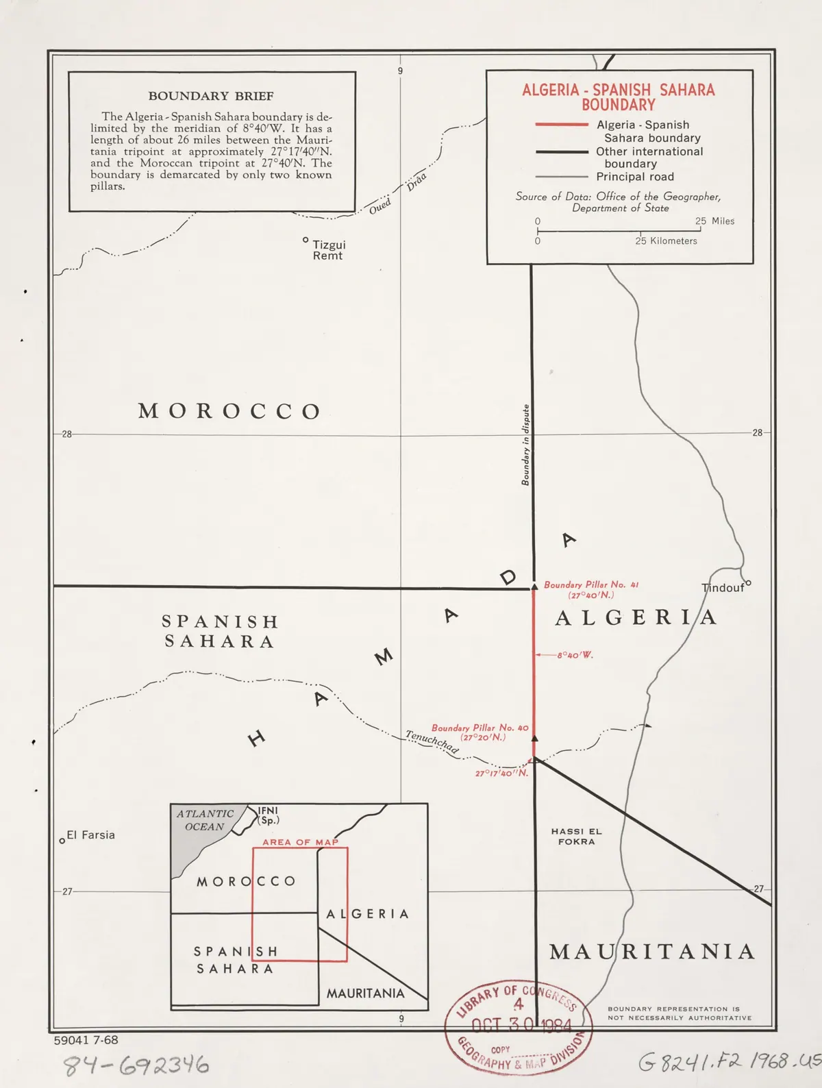 Carte historique de la région frontalière au temps du Sahara espagnol
