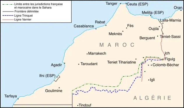 Carte de la frontière Maroc-Algérie en 1963